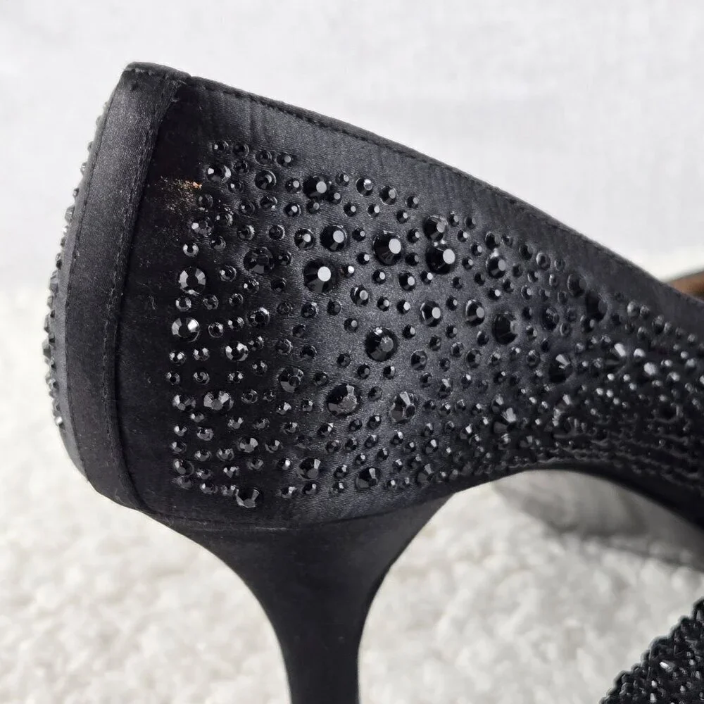 Embellished Black Evening Pump Sz 7.5 Adrienne Vittadini Open Toe 3
